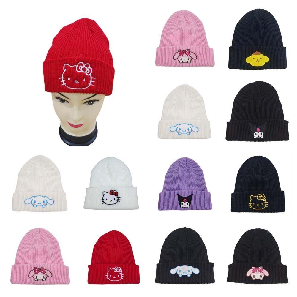 Somedayzl Mũ Len Trùm Đầu Thêu Hình kuromi Dệt Kim Co Giãn Thời Trang Mùa Đông Cho Bé Gái