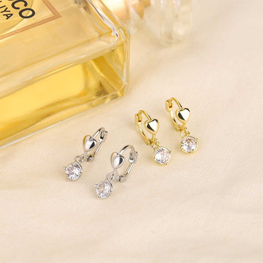 Bông Tai Mạ Bạc 925 Hình Trái Tim Đính Đá zircon Thời Trang