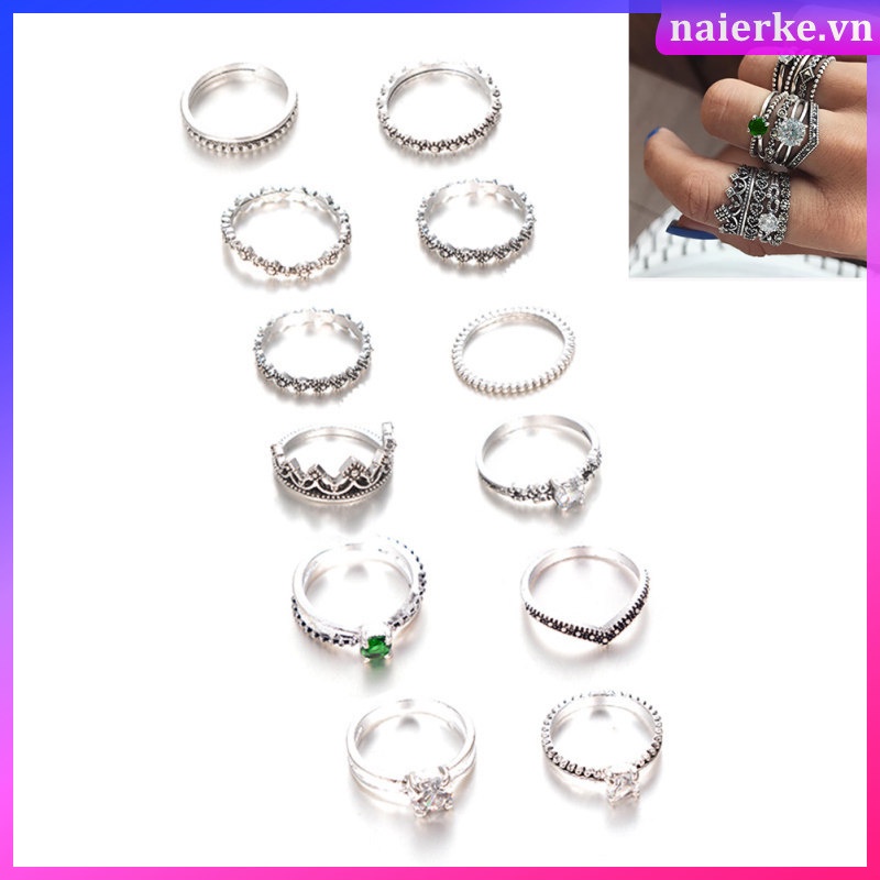 Bộ 12 Nhẫn Đeo Khớp Ngón Tay Phong Cách vintage Lấp Lánh Cho Nữ