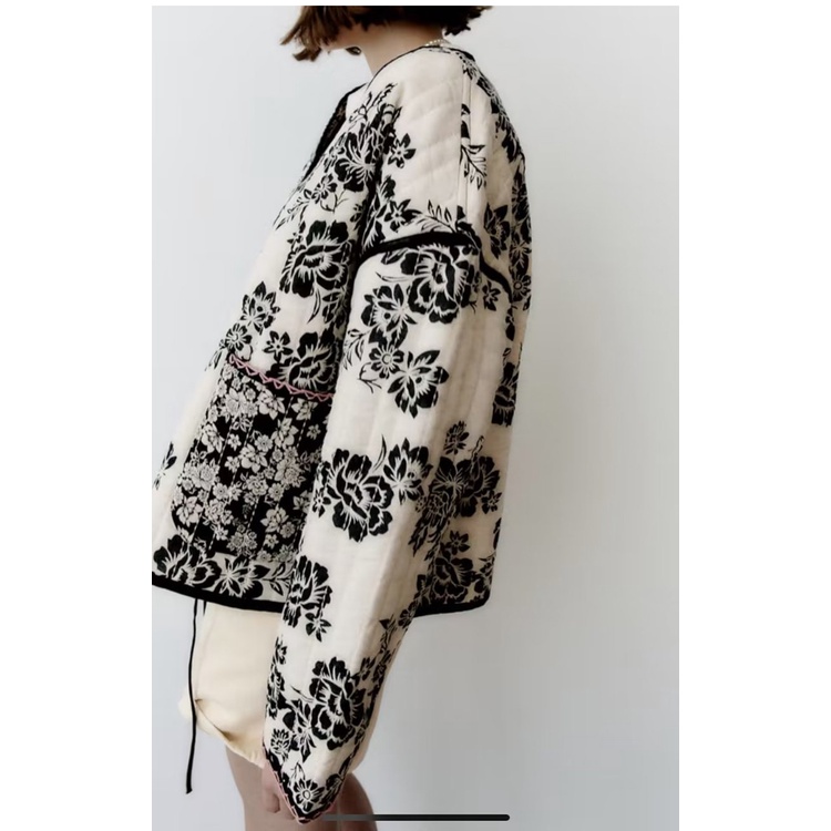 Zara Áo Khoác Đệm cotton Hai Mặt In Họa Tiết Phong Cách retro Thời Trang Thu Đông 237521770