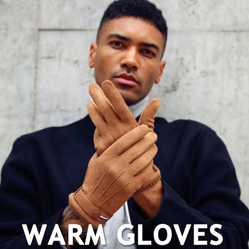 TIDE BEAR Găng Tay Thu Đông Bằng Da Lót Nhung Ấm Áp Chống Gió Tốt Cho Nam Giới
