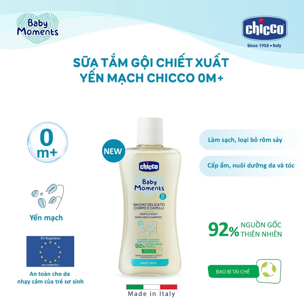 (MamanBébé chính hãng) Sữa tắm gội chiết xuất yến mạch Chicco 0M+ - Chai du lịch 50ml