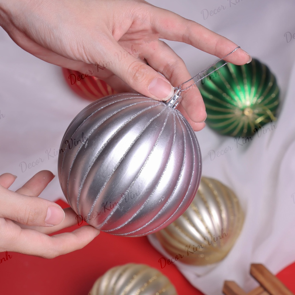 Set 2 Quả Châu Sọc Dưa 10cm E77 Trang Trí Cây Thông Giáng Sinh Phụ Kiện Treo Trang Trí Noel