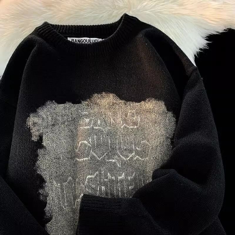 Áo sweater Cổ Tròn Dáng Rộng In Họa Tiết graffiti Kiểu Hồng Kông Thời Trang Thu Đông Cho Nam Và Nữ