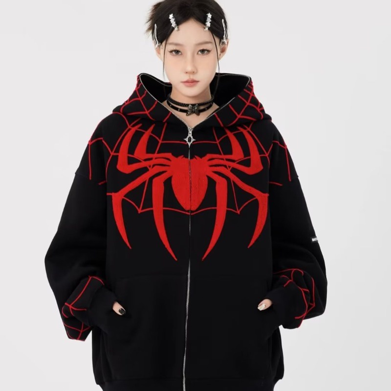 Áo Khoác sweater Phối Khóa Kéo Thêu Hình Nhện Thời Trang Mùa Thu Cho Các Cặp Đôi