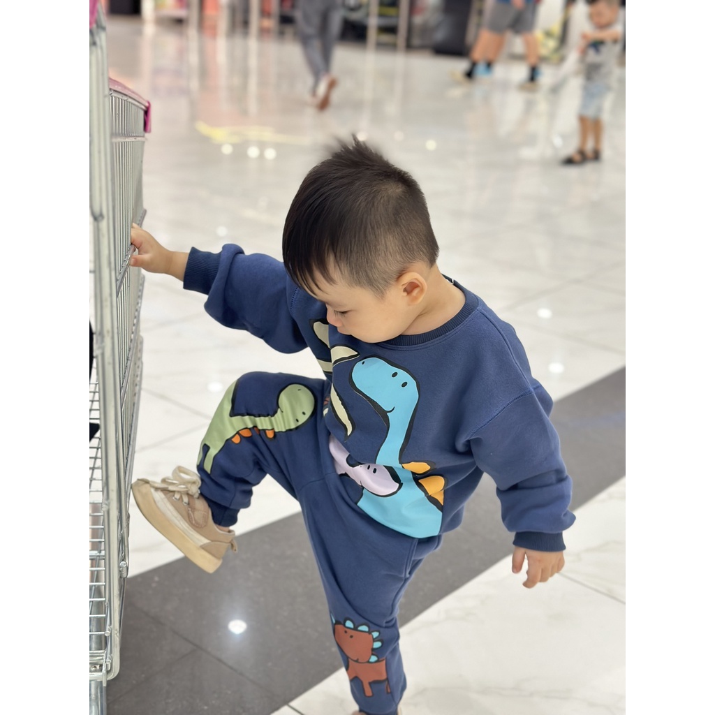 ✨MALINHKID✨BN075-Bộ nỉ bông xanh DỪA- KHỦNG LONG  trẻ em VNXK