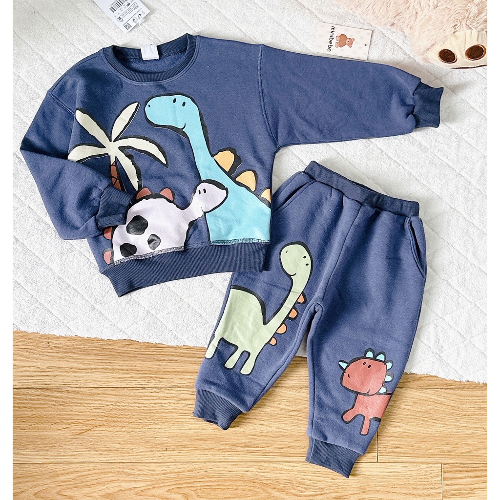 ✨MALINHKID✨BN075-Bộ nỉ bông xanh DỪA- KHỦNG LONG  trẻ em VNXK