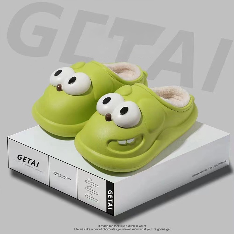 GUDETUD Dép Bông Đi Trong Nhà Đế Mềm Dày Chống Trượt Chống Nước Hình Chú Chó Mắt To Hoạt Hình Dễ Thương Cho Cặp Đôi