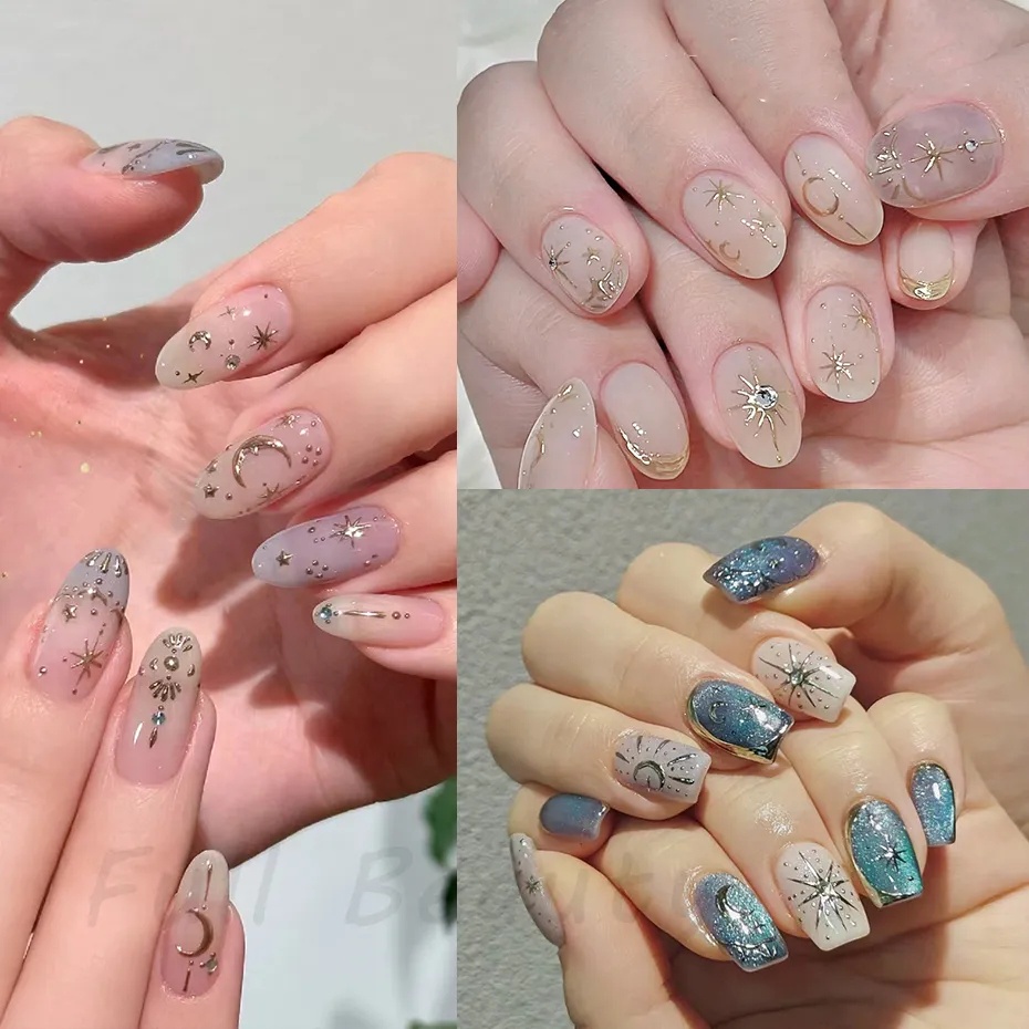Miếng Dán Trang Trí Móng Tay 3d Hình Trăng Sao Trái Tim Trượt Phong Cách Hàn Quốc
