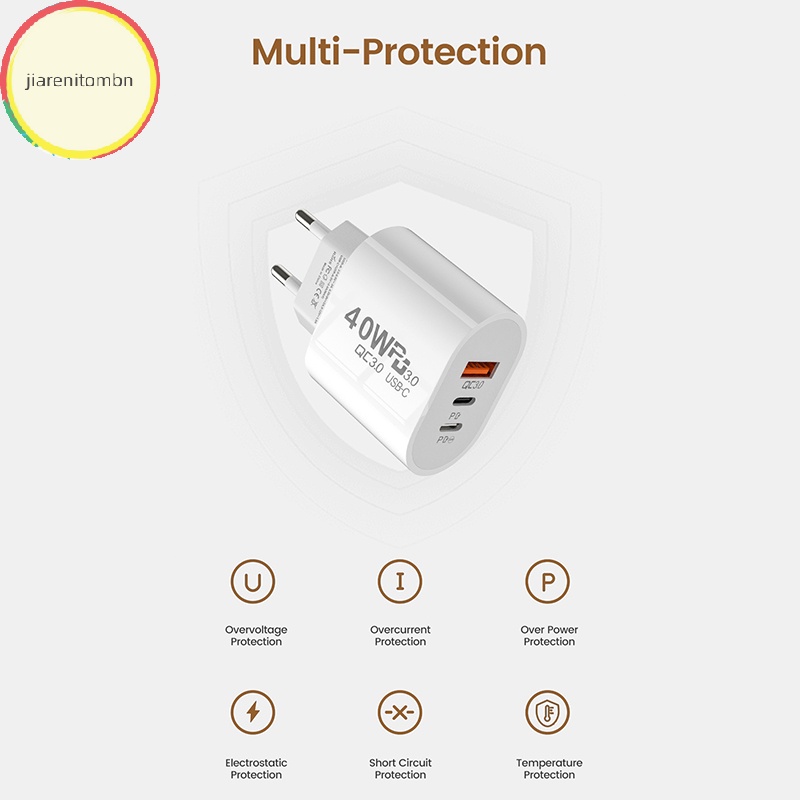Jiarenitombn Đầu Sạc Nhanh usb c 3 Cổng type c 40w Cho samsung xiaomi iphone qc3.0 vn