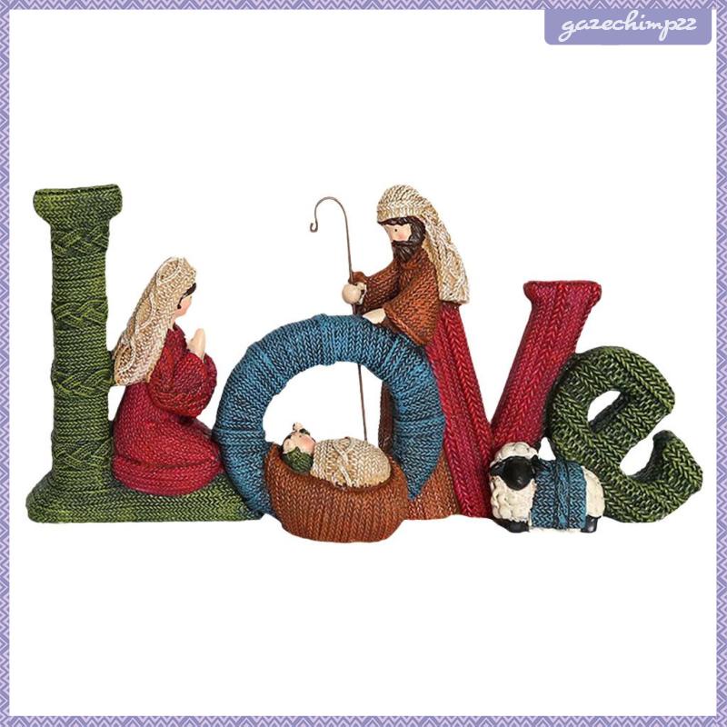 Nativity set Mô Hình Gia Đình Cừu / Chữ Tiếng Anh Bằng Nhựa resin Thanh Lịch Để Bàn Trang Trí