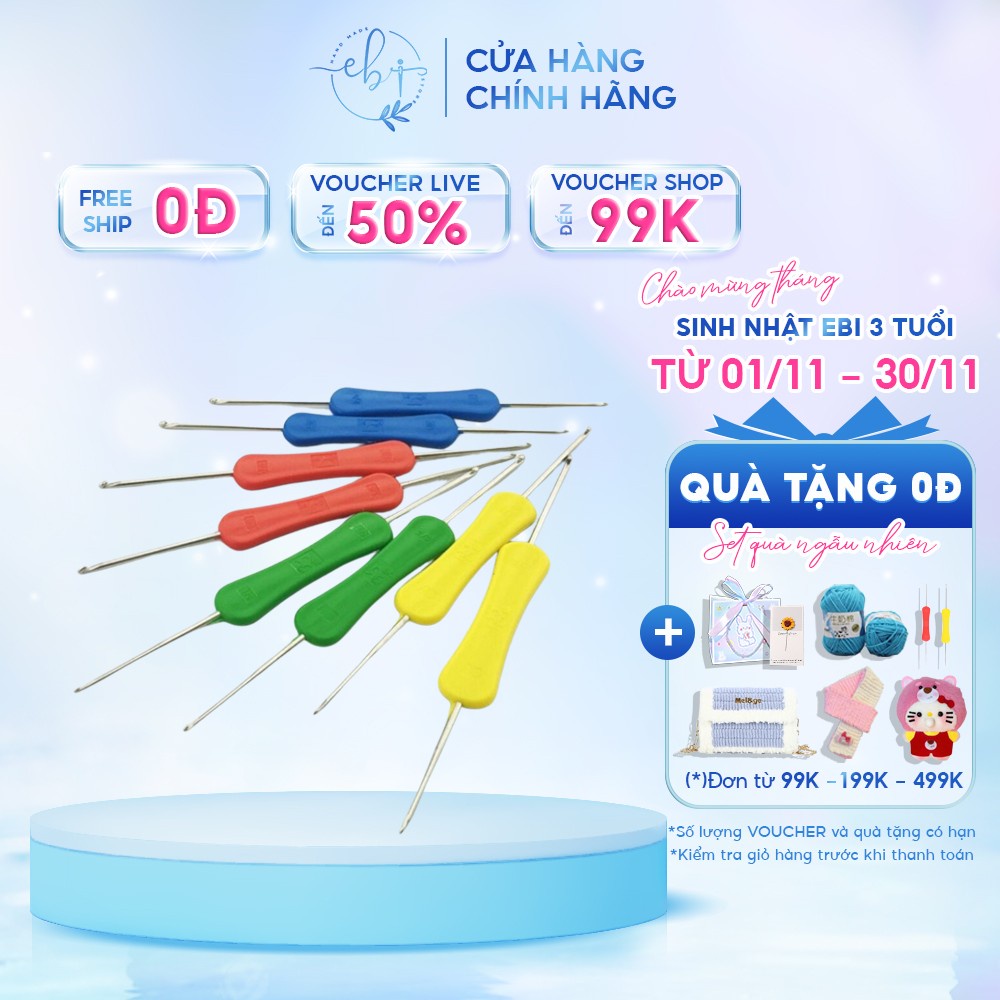 Kim Móc Len 2 Đầu Cán Nhựa Dành Cho Người Mới Tập Móc, Dụng Cụ Đan Móc Len Phù Hợp Với Dòng Len Milk Cotton Baby