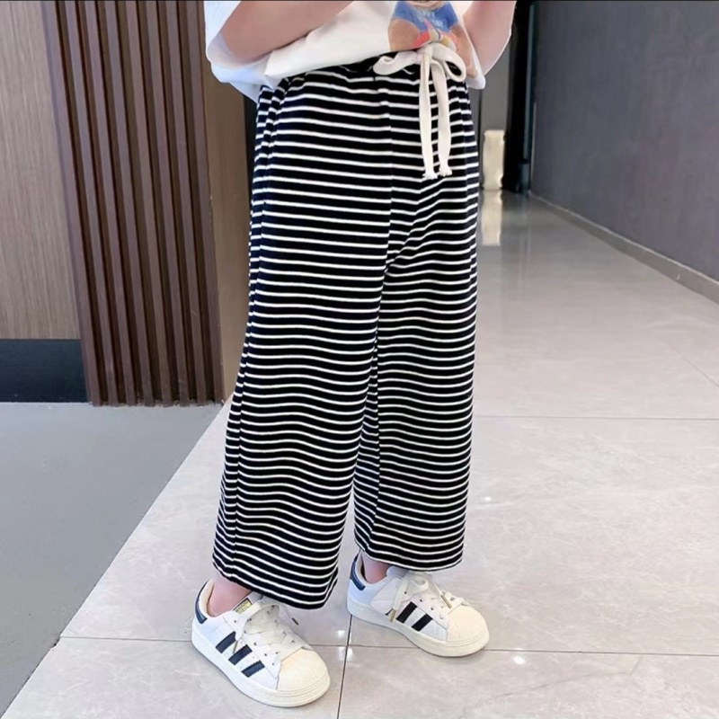 Quần Dài cotton Ống Rộng Họa Tiết Kẻ Sọc Thời Trang Xuân Thu Phong Cách Hàn Quốc Cho Bé Gái 5-12 Tuổi