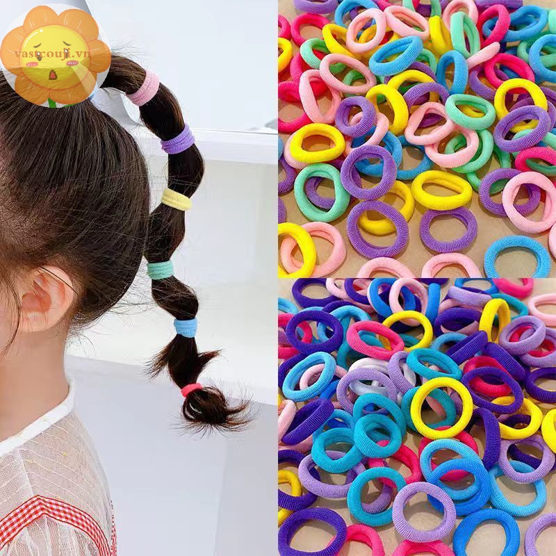 Set 100 Dây Buộc Tóc Cao Su nylon Co Giãn Nhiều Màu Sắc Cho Bé vn