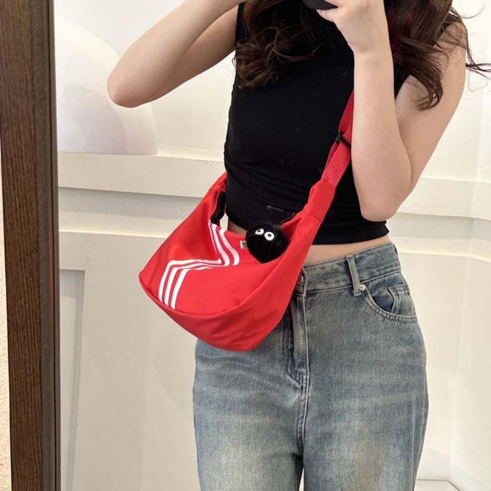 Shanhai Túi Đeo Chéo nylon Màu Trơn Họa Tiết Kẻ Sọc Đơn Giản