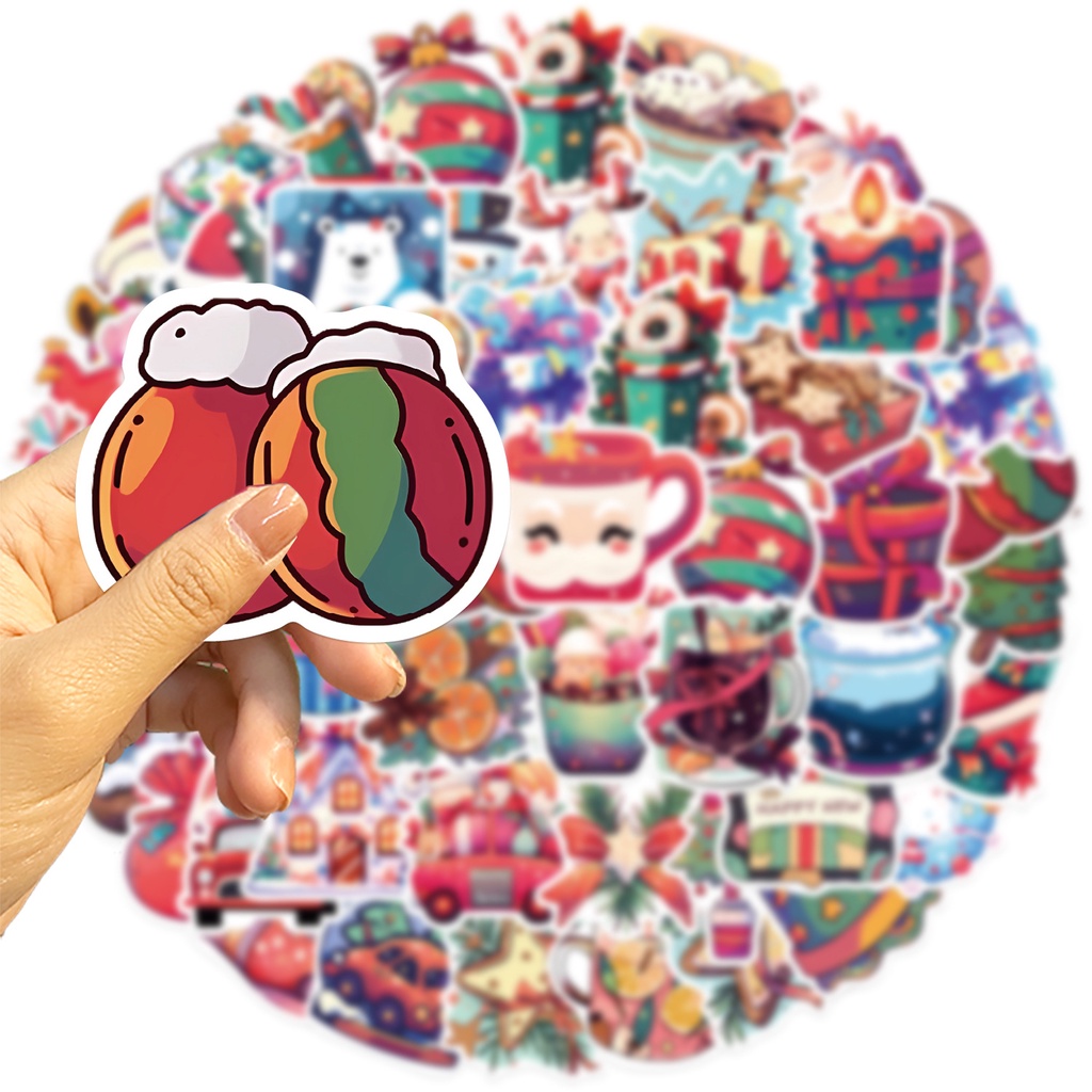 Kts Bộ 50 Miếng Dán Hình Ông Già Noel Chống Thấm Nước Trang Trí Vali / laptop / Tiệc Giáng Sinh diy
