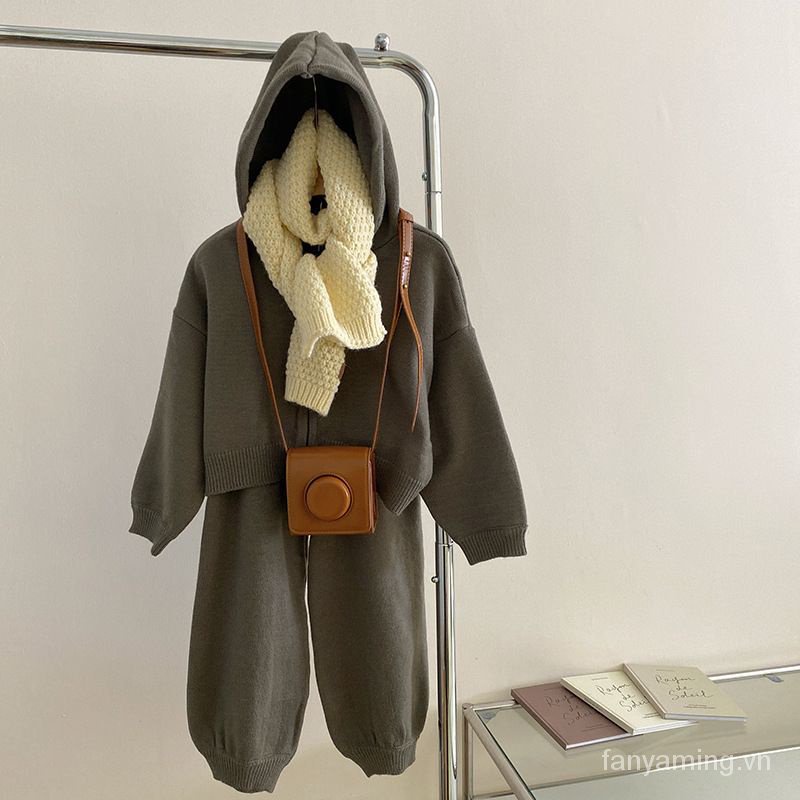 Bộ Áo Khoác Len Dệt Kim Hai Mảnh Thời Trang Xuân Thu Hàn Quốc Cho Bé Gái 3Ddl