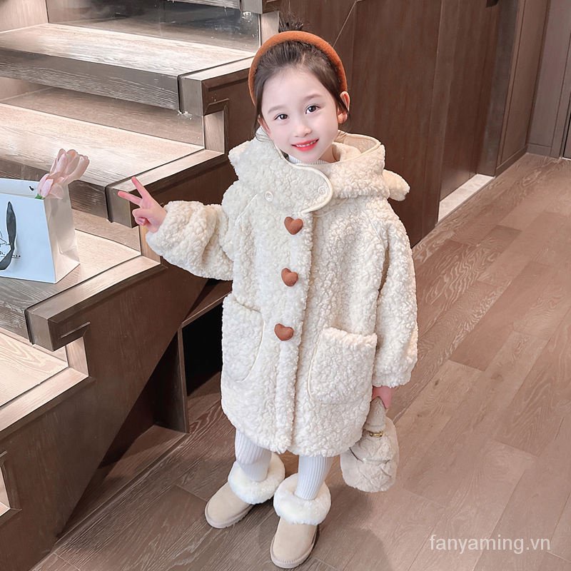 Áo Khoác Len Lông Cừu cotton Đệm cotton Phong Cách Thu Đông Mới 2023 Cho Bé Gái