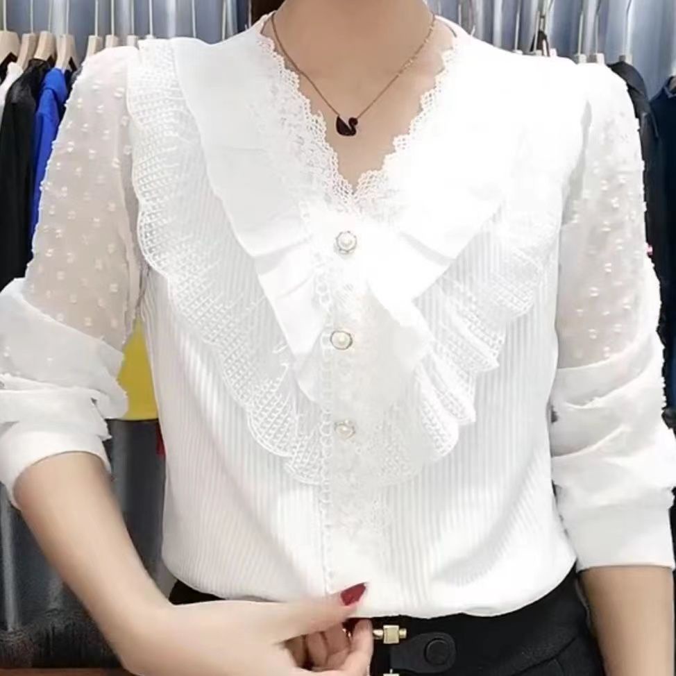 Áo Sơ Mi chiffon Tay Dài Cổ Chữ v Dáng Rộng Thời Trang Xuân Thu Cho Nữ