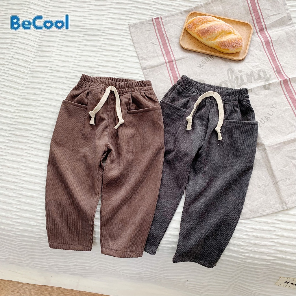 Đồ Bộ Bé Trai Bé Gái Chất Nhung Tăm Cao Cấp BeCool, Bộ Nhung Dài Tay 2 Túi Cho Bé Từ 10-27kg