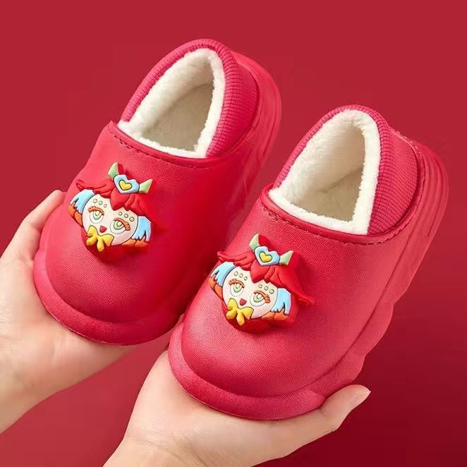 Dép Bông Đi Trong Nhà Chống Trượt Chống Nước In Hình Gấu Hoạt Hình Giữ Ấm Mùa Thu Đông Dành Cho Trẻ Em