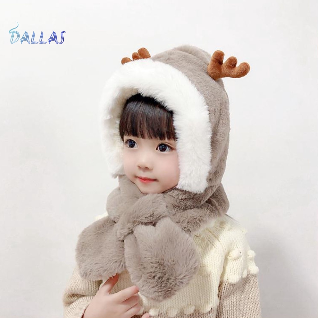 Mũ Trùm Đầu Vải Lông Dày Mềm Mại Giữ Ấm Tai Và Khăn Choàng Cổ Trang Trí Sừng Hươu Mùa Đông unisex