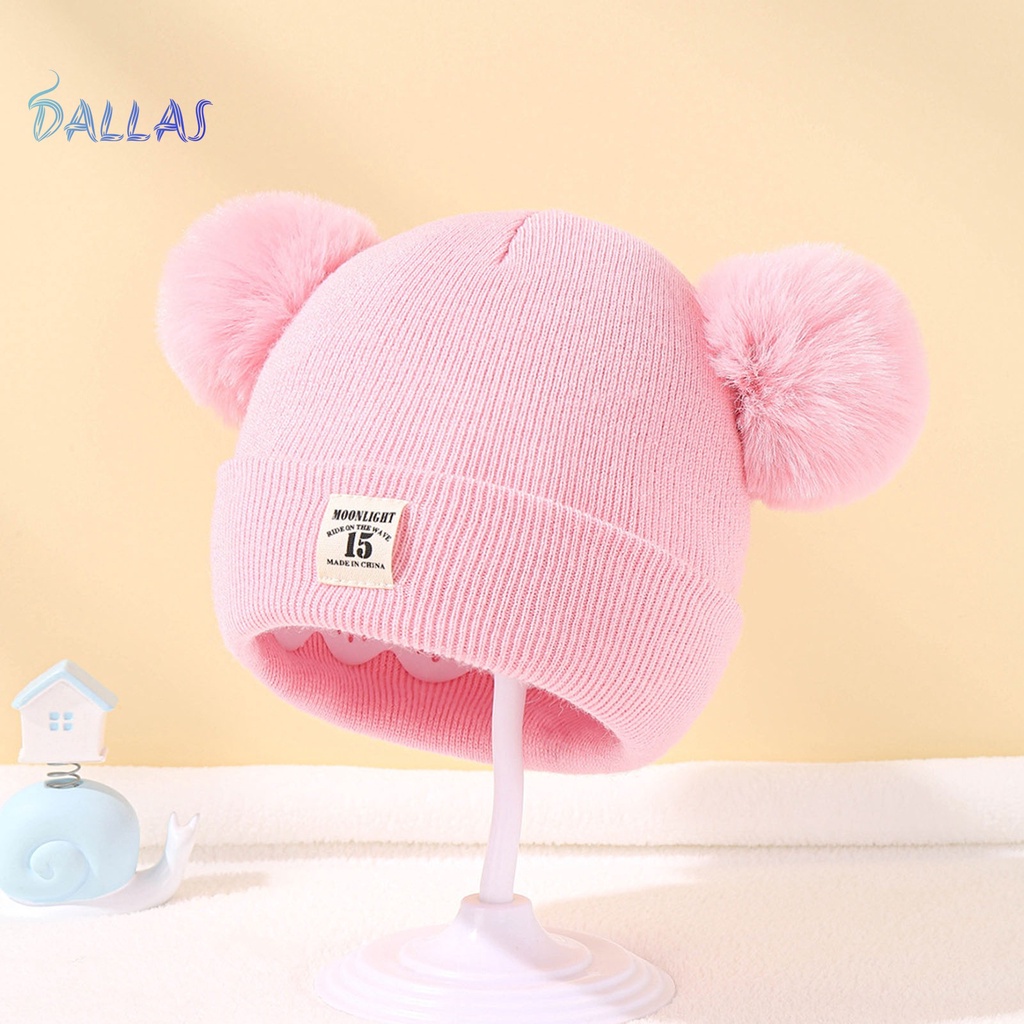 Mũ beanie Dệt Kim Màu Trơn Trang Trí Bóng Lông Cho Bé