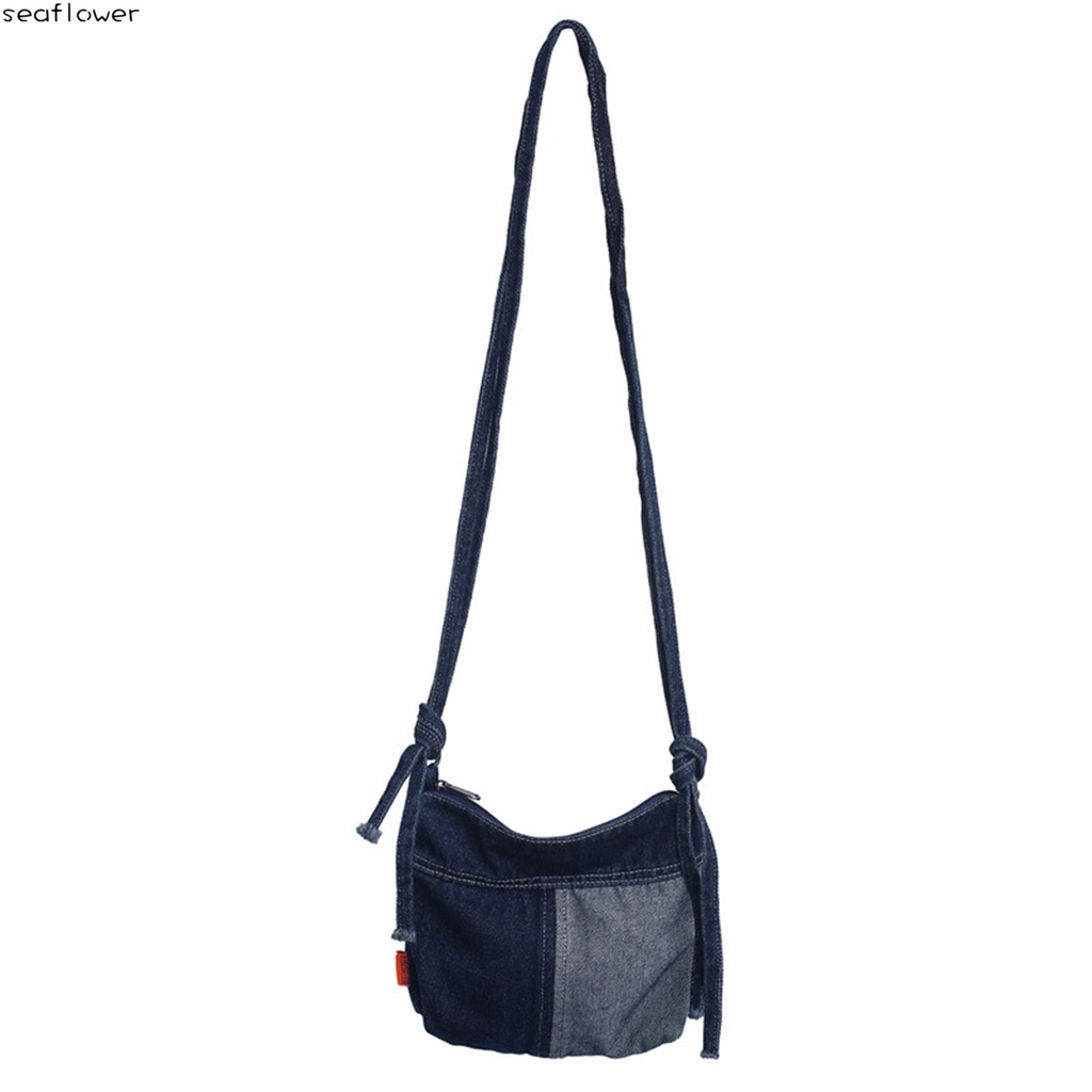 Túi Đeo Chéo Vải denim Mềm Màu Xanh Dương Có Dây Đeo Thời Trang Cho Nữ