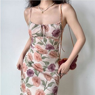 Đầm Hai Dây Dáng Vừa In Họa Tiết Phong Cách Pháp Cổ Điển Thời Trang Xinh Xắn Cho Nữ