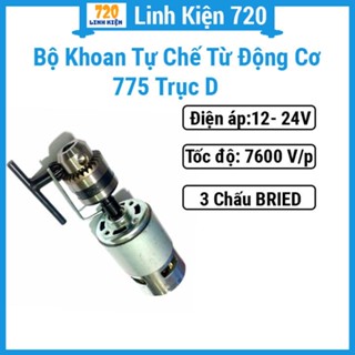 bộ Khoan tự chế từ động cơ 775 trục D cực khỏe và phụ kiện V1 ( Đầu kẹp 3 chấu và đầu nối trục b10-5mm có ốc vặn )