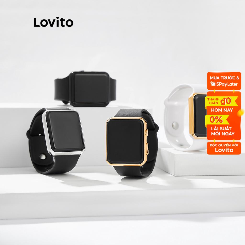 Lovito Đồng hồ điện tử Silicone kỹ thuật số LED vuông Unisex vuông trơn LSP01043 (Vàng hồng/Vàng/Bạc/Đen)