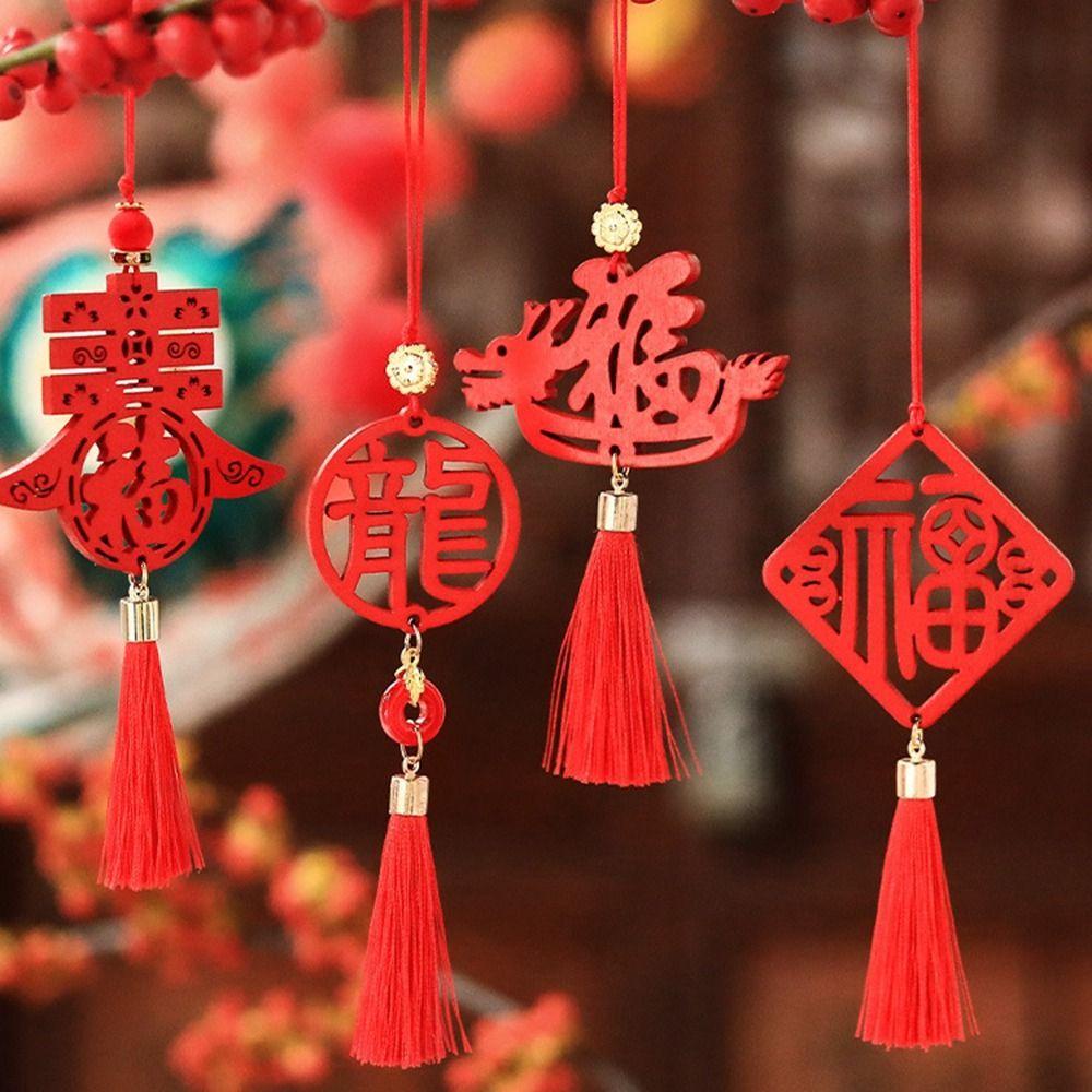 Avalentine Mặt Dây Chuyền Gỗ Hình Rồng Phối Tua Rua Phong Cách Trung Hoa Sáng Tạo Trang Trí Năm Mới
