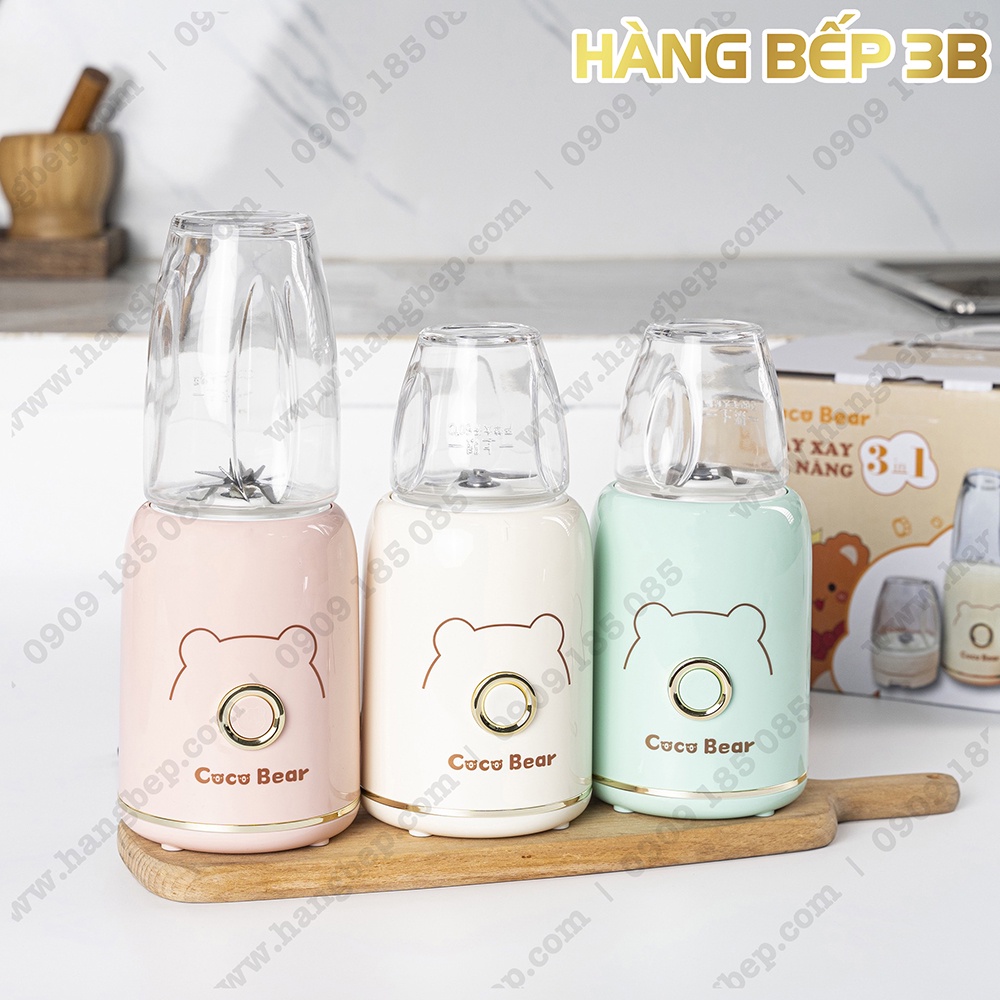 Máy xay đa năng Coco Bear HR-ZJ-01 gồm 3 cối thủy tinh - Màu kem/hồng/xanh