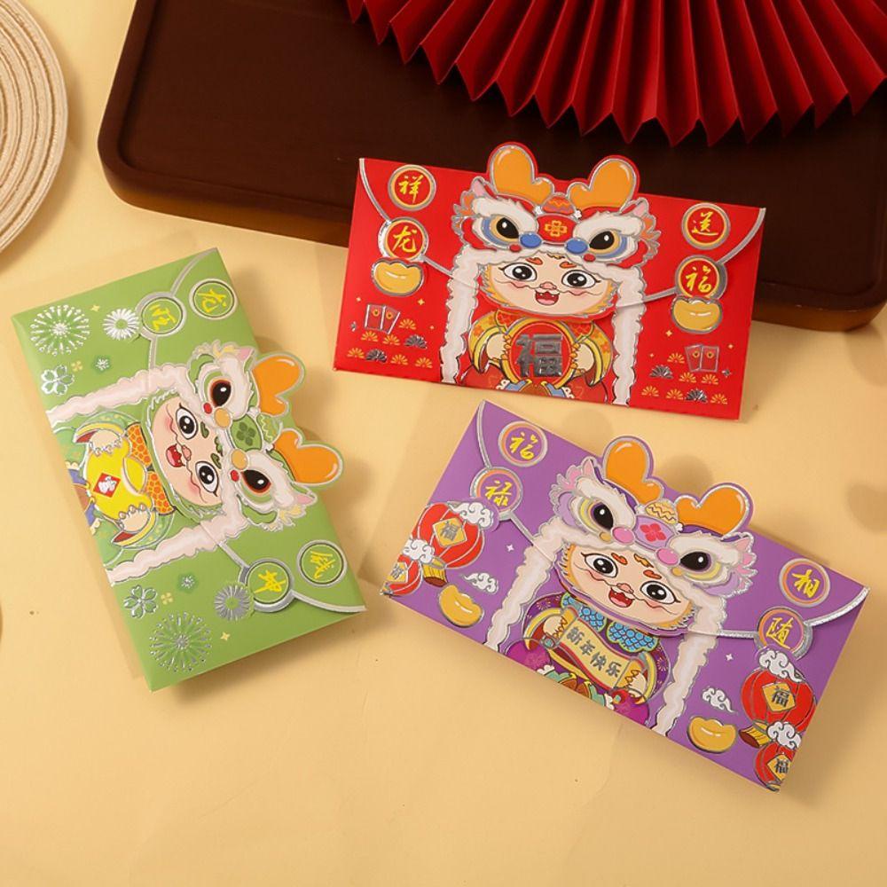 Set 4 Bao Lì Xì Năm Mới Hình Đầu Sư Tử Ba Chiều Sáng Tạo