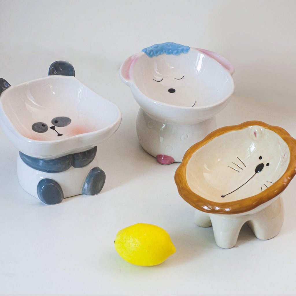 Bát Sứ Đựng Thức Ăn Cổ Cao Hình Hoạt Hình Dành Cho Thú Cưng