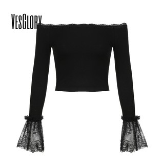 VesGlory Nữ Crop Top Thời Trang Màu Trơn Tay Tắt Vai LưngSlimFit Áo Thun