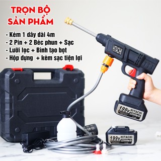 Máy Rửa Xe Cầm Tay 2 Pin Không Dây Áp Lực Cao Cho Mọi Loại Xe Pin 199V 25000mAH Công Suất 600w