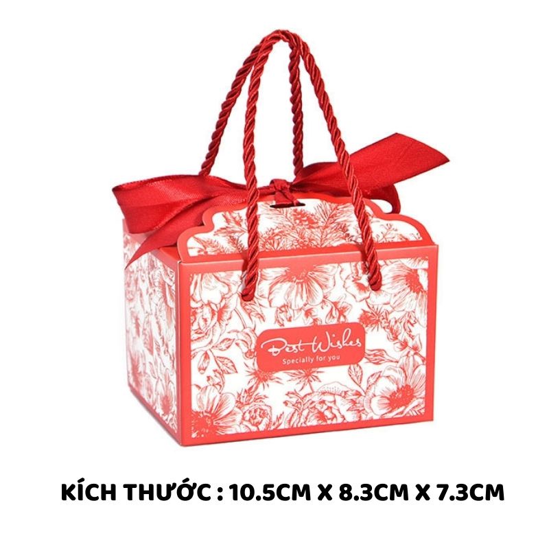 Hộp Quà Tặng Tri Ân Khách Hàng, Hộp Lời Chúc Best Wishes - Có Quai Xách, Nơ Lụa Kích Thước 10.5*8.3*7.3cm