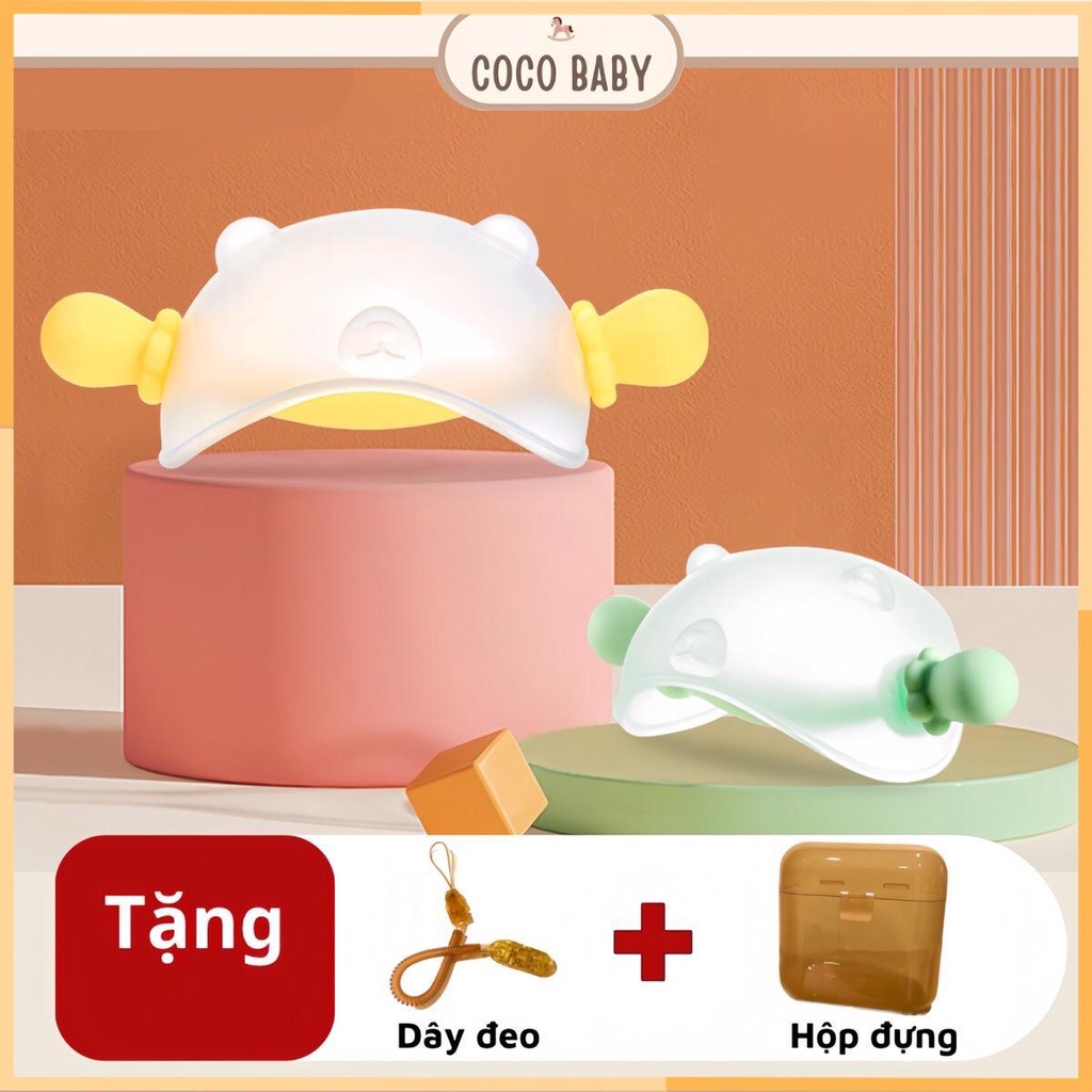 Gặm nướu cầm tay silicon cho bé từ 2 tháng tặng hộp đựng và dây đeo