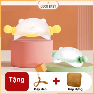 Gặm nướu cầm tay silicon cho bé từ 2 tháng tặng hộp đựng và dây đeo