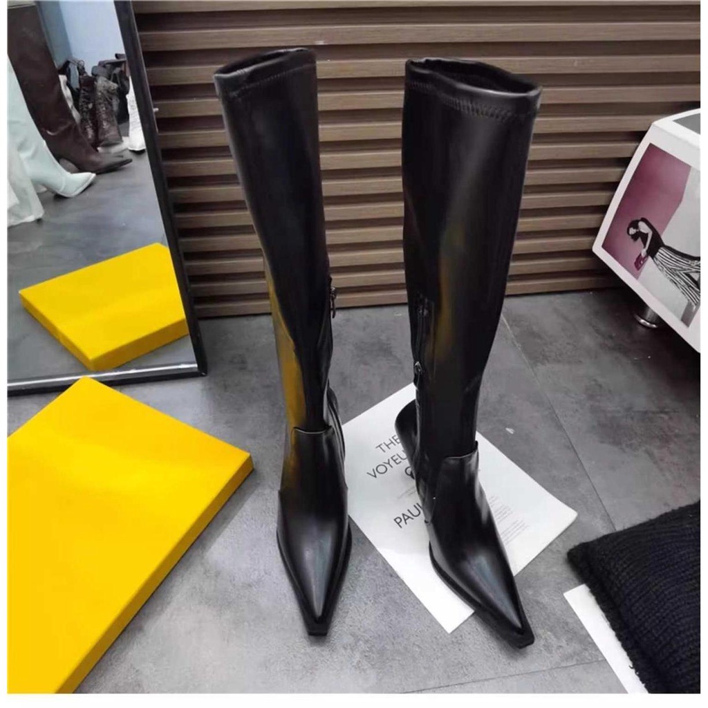 Giày Bốt Cao Gót Mũi Nhọn Mỏng Màu Nâu Phong Cách Âu Mỹ Thời Trang Thu Đông Hàng Mới 2023 Dành Cho Bạn Nữ