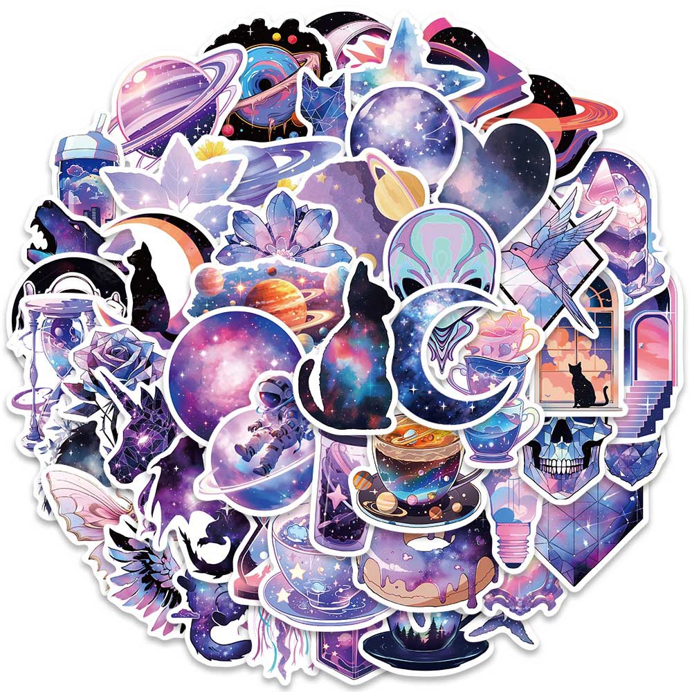 Bộ 50 Miếng Dán Hoạt Hình Màu Tím Trang Trí Mũ Bảo Hiểm / Bút Chì Chống Thấm Nước