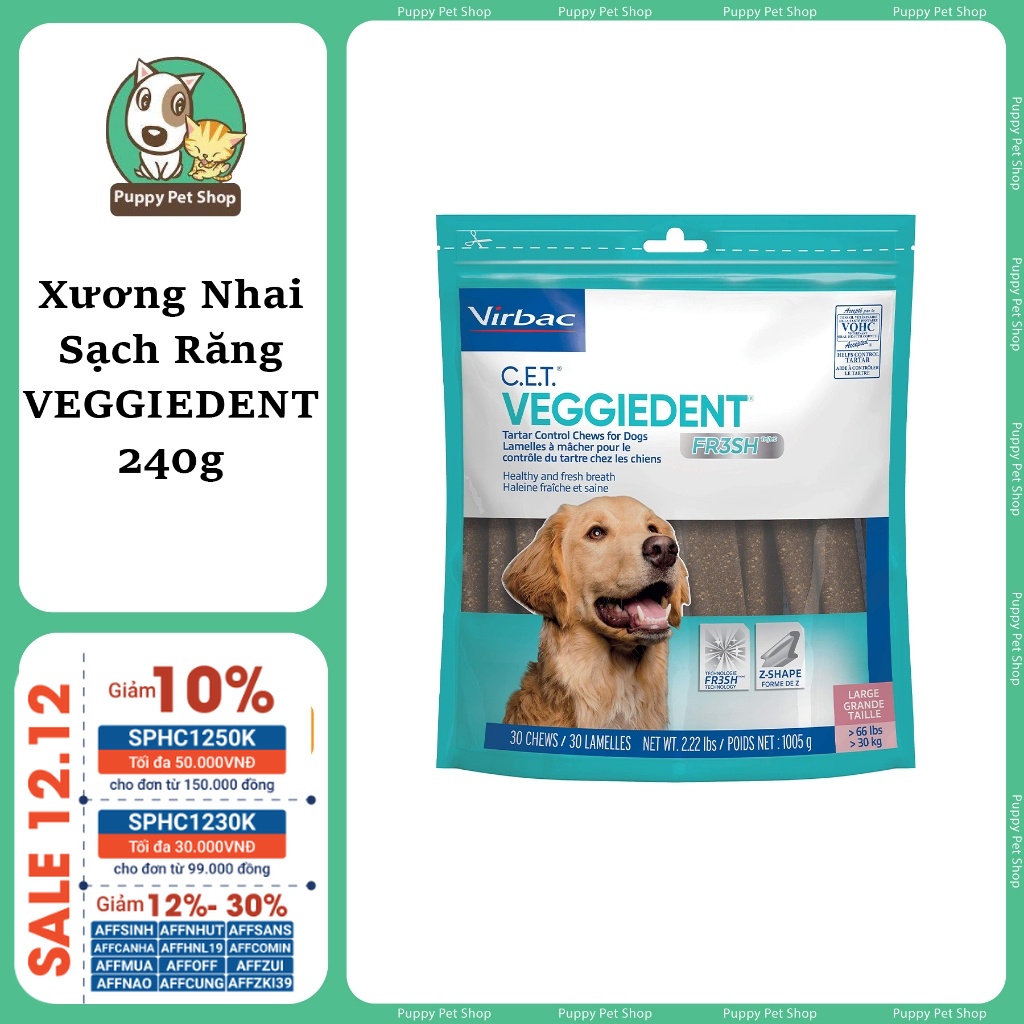 Xương Sạch Răng Virbac Veggiedent Fresh Loại Bỏ Mảng Bám Cao Răng
