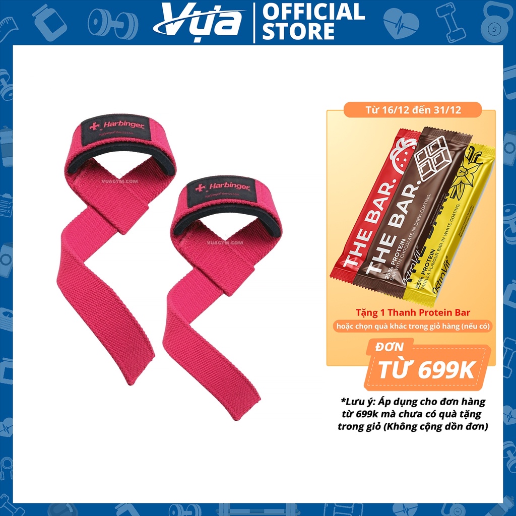 Dây Đeo Hỗ Trợ Tập Gym Harbinger - Padded Cotton Lifting Straps (1 Cặp) - Chất Liệu Bông Mềm, Chống Trượt, Chính Hãng
