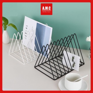Amc kệ sách hình tam giác bằng sắt thiết kế đơn giản sáng tạo giá sách hình tam giác máy tính để bàn giá sách nhỏ lưu trữ sách học sinh trang trí bàn làm việc giá sách bằng sắt đơn giản