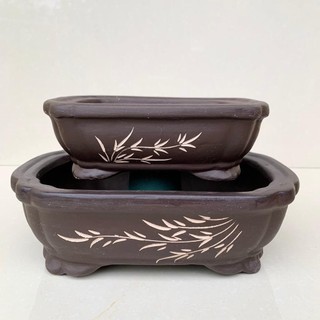 Chậu Áng mây bonsai cây cảnh sen đá màu đen 2 size SP717