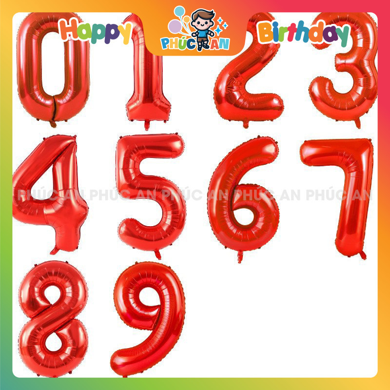 Bóng phao số 40cm đỏ mừng sinh nhật hpbd