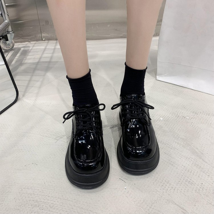 Giày Da Cao Gót Mũi Tròn Phong Cách Anh Quốc Cho Nữ