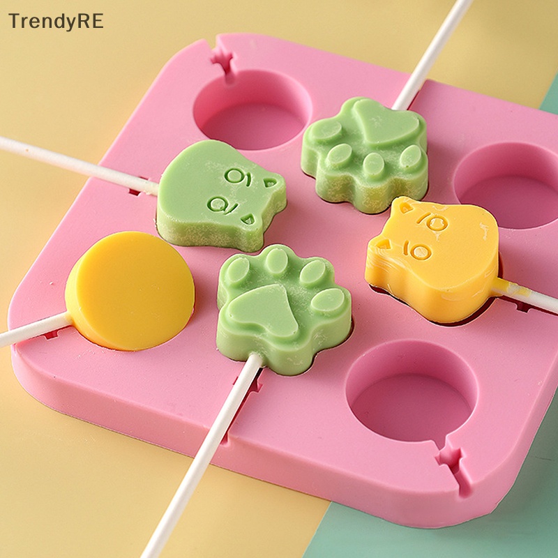 Khuôn Silicon Làm Kem Que Hình Kẹo Mút Hoạt Hình Dễ Thương Kèm Nắp Đậy diy