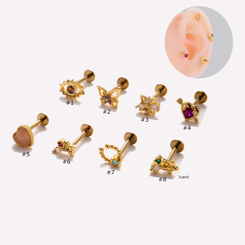 1 Khuyên Tai Titan g23 Hình Trái Tim Mắt Bướm 16gauge